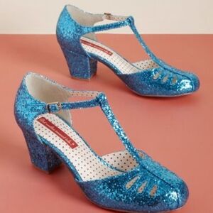 Sparkling Blue T-Strap Heels